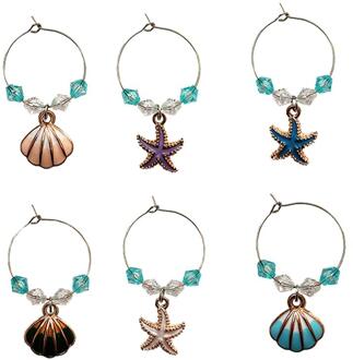 6Pcs Oceaan Stijl Party Glas Hanger Shell Charm Wijn Glas Cup Ring Decoraties