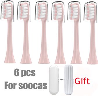 6Pcs Opzetborstels Vervanging Voor Xiaomi Soocas X3/X3U Mijia T300 Voor Oclean X/Zi/Een elektrische Tandenborstel Heads Geschenkdoos 6roze