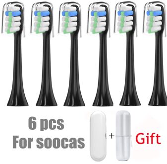 6Pcs Opzetborstels Vervanging Voor Xiaomi Soocas X3/X3U Mijia T300 Voor Oclean X/Zi/Een elektrische Tandenborstel Heads Geschenkdoos 6zwart