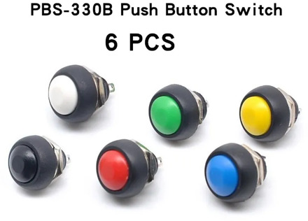 6Pcs PBS-33b 2Pin Mini Switch 12mm 12V 1A Waterproof momentary Push button Switch since the reset Non-locking