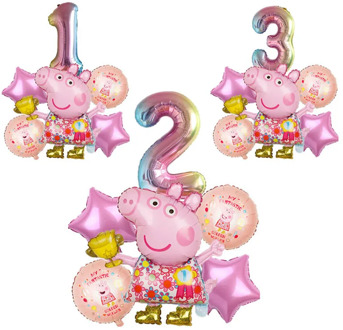 6pcs Peppa Pig Balloon with Number Balloons Set Birthday Balloons Birthday Party Decorations Kids for Home Birthday Balloons