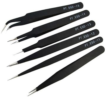 6PCS Professionele Gecoat Precisie Pincet Antistatische Pincet Roestvrijstalen Pincet Niet-magnetische D40
