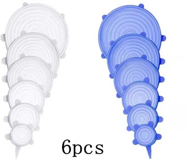 6Pcs Rekbaar Siliconen Deksel Herbruikbare Universele Voedsel Deksel Deksel Keuken Herbruikbare Wasbare Siliconen Voedsel Verpakking Deksel 6stk blauw