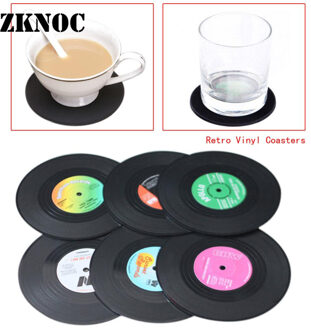 6Pcs Retro CD Record Servies Placemat Cup Mat Koffie Placemat Onderzetters Vinyl Coaster koffie Mok hittebestendig Cup keuken Mat