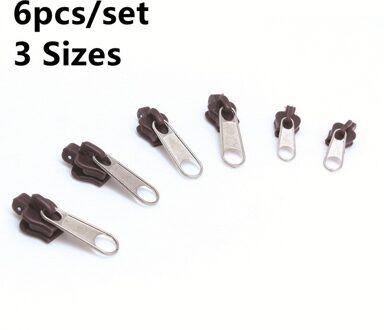 6Pcs Rits Reparatie Kit 3 Maten Universele Instant Zipper Reparatie Vervanging Rits Sliding Tanden Kleding Rugzak Naaibenodigdheden grijs