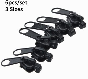 6Pcs Rits Reparatie Kit 3 Maten Universele Instant Zipper Reparatie Vervanging Rits Sliding Tanden Kleding Rugzak Naaibenodigdheden zwart