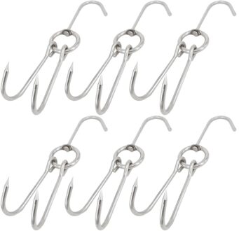 6Pcs Rvs Dubbele Vlees Haken Drogen Geroosterde Eend Haak Bacon Hanger Grill Opknoping Rack (3.5Cm Diameter 24.5Cm Lengte) 24.5x5s0.35cm