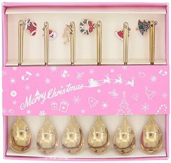 6Pcs Rvs Kerst Koffie Lepel Ijs Soep Suiker Dessert Theelepels Mengen Stirrer Keuken Servies Goud