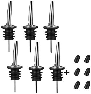 6Pcs Rvs Pourers, Snelheid Schenker, Drank Fles Pourers En Azijn Tapered Stopper Uitloop, met Verzegelde Dust Caps