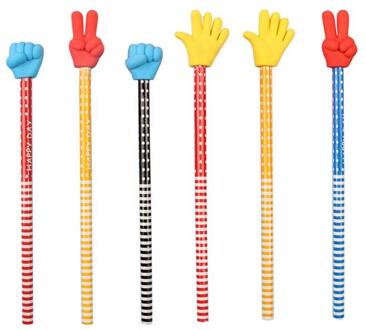 6Pcs Schattige Potloden Met Vinger Gebaar Gum Voor Kinderen Studenten Party School Supplies (Willekeurige Kleur)