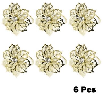 6Pcs Servetringen Met Holle Out Bloem Voor Bruiloft Diner Verjaardagen Familiebijeenkomsten Tafel Decor Servet Houder gouden
