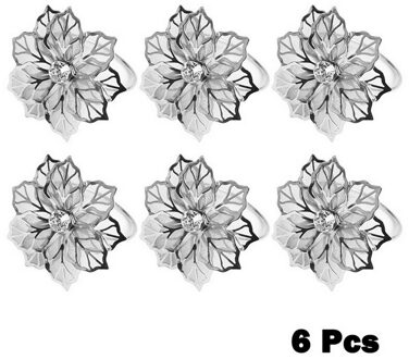 6Pcs Servetringen Met Holle Out Bloem Voor Bruiloft Diner Verjaardagen Familiebijeenkomsten Tafel Decor Servet Houder zilver
