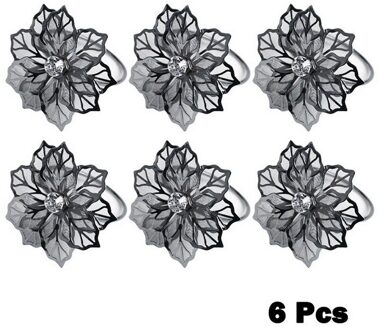 6Pcs Servetringen Met Holle Out Bloem Voor Bruiloft Diner Verjaardagen Familiebijeenkomsten Tafel Decor Servet Houder zwart