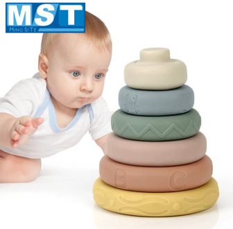 6Pcs/Set Colorful Soft Plastic Building Blocks Toys 3D Touch Baby Massage Rubber Teether Squeeze Toy For Children Grasp Toy