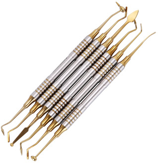 6Pcs/set Dental Composite Filling Spatula Tools Stainless Steel Titanium Plating Thick Handle Resin Filling Repair instrument