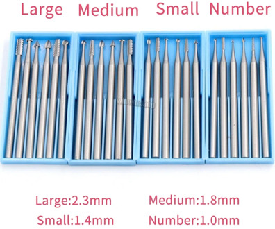 6pcs/set Dental Tungsten Carbide Burs 2.35mm Shank Head Dia 1.0/1.4/1.8/2.3mm