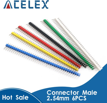 6pcs/Set Pin Header Connector Male 2.54mm Pitch Pin Header Strip Single Row 40 pin Connector Kit for PCB board