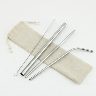 6pcs Set stainless steel straw group bingba cup stainless steel straw milk tea straw 4 into the bag set straw