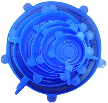 6Pcs Silicone Cover Wrap Houden Verse Afdichting Deksels Stretch Herbruikbare Luchtdicht Voedsel Huishouden Keuken Benodigdheden blauw