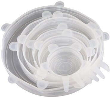 6Pcs Silicone Cover Wrap Houden Verse Afdichting Deksels Stretch Herbruikbare Luchtdicht Voedsel Huishouden Keuken Benodigdheden wit