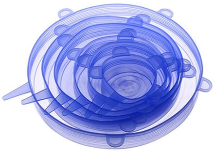 6Pcs Stretch Silicone Voedsel Kom Cover Opslag Wraps Zeehonden Herbruikbare Deksels Diy Blauw