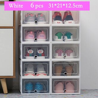 6Pcs Transparante Schoen Dozen Opslag Verdikte Stofdicht Schoenen Organizer Box Bovenop Combinatie Schoenenkast Dispaly wit