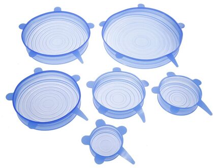 6Pcs Universele Herbruikbare Silicone Stretch Deksels Voedsel Wrap Silicone Cover Voor Kookgerei Kom Pan Koken Keuken Accessoires blauw