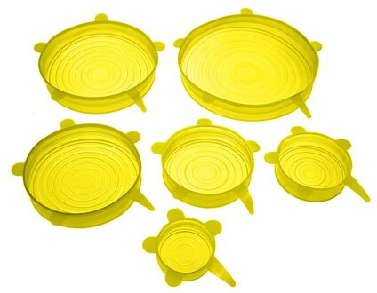 6Pcs Universele Herbruikbare Silicone Stretch Deksels Voedsel Wrap Silicone Cover Voor Kookgerei Kom Pan Koken Keuken Accessoires geel