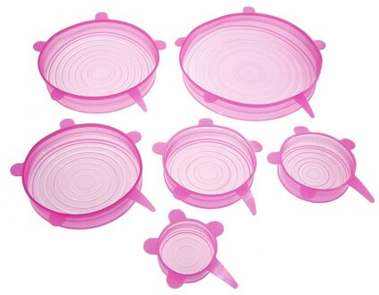 6Pcs Universele Herbruikbare Silicone Stretch Deksels Voedsel Wrap Silicone Cover Voor Kookgerei Kom Pan Koken Keuken Accessoires roze