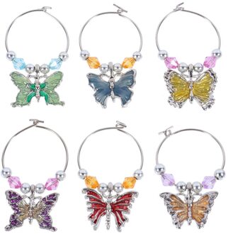 6Pcs Vlinders Glas Tag Ringen Wijnglas Herkenner Marker Label Wijn Bril Strip Tag Marker Stickers Bar Accessoires