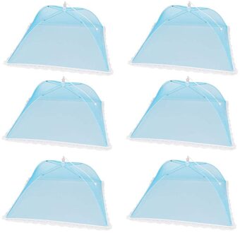 6Pcs Voedsel Tent Cover Screen Anti Muggen Vliegen Slip Net Picknick Voedsel Paraplu Netto Opvouwbaar Herbruikbare Met Kant Voor outdoor blauw