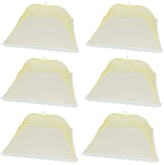 6Pcs Voedsel Tent Cover Screen Anti Muggen Vliegen Slip Net Picknick Voedsel Paraplu Netto Opvouwbaar Herbruikbare Met Kant Voor outdoor geel