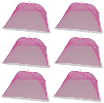 6Pcs Voedsel Tent Cover Screen Anti Muggen Vliegen Slip Net Picknick Voedsel Paraplu Netto Opvouwbaar Herbruikbare Met Kant Voor outdoor roos rood