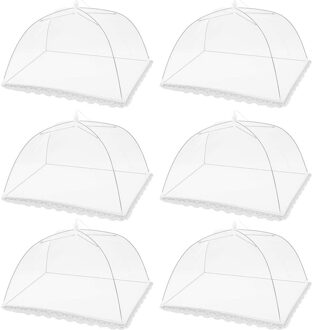 6Pcs Voedsel Tent Cover Screen Anti Muggen Vliegen Slip Net Picknick Voedsel Paraplu Netto Opvouwbaar Herbruikbare Met Kant Voor outdoor wit