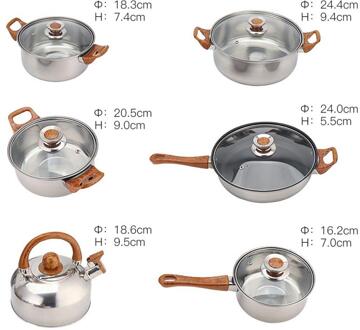 6Pcs Voorraad Potten Voor Keuken Koken Pot Anti-aanbak Soeppan Kookgerei Steelpan Voor Gas Inductie Fornuis Kookgerei Sets hwc