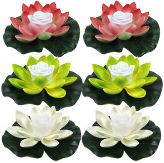 6Pcs Water Drijvende Lotus Licht Romantische Die Licht Water Lantaarn Bloem Vormige Zwembad Licht Licht Met Batterijen (Wit geassorteerd kleur 6stk