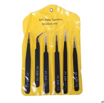 6Pcs Weerstaat Corrosie Veilige Anti-Statische Pincet Onderhoud Gereedschap ESD10-15