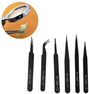 6Pcs Weerstaat Corrosie Veilige Anti-Statische Pincet Onderhoud Gereedschap ESD10-15