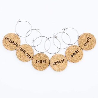 6Pcs Wijnglas Markers Kurk Glazen Charms Diy Beker Wijn Glas Ringen Met Draad Hoepel Drinken Marker Voor Party feestdagen