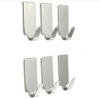 6Pcs Zilver Zelfklevende Huis Keuken Muur Deur Rvs Houder Haak Hanger Voor Badkamer Deur Haken Voor Opknoping # G