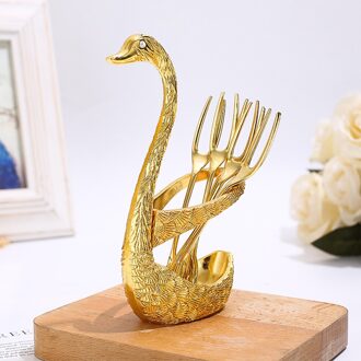 6Pcs Zwaan Fruit Base Houder Vorken Set Rvs Salade Dessert Vorken Koffielepel Taart Servies Bestek