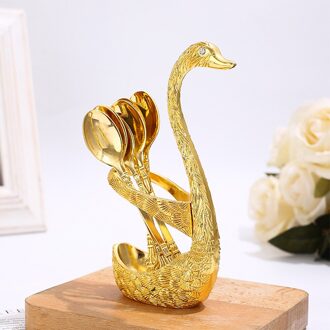 6Pcs Zwaan Fruit Base Houder Vorken Set Rvs Salade Dessert Vorken Koffielepel Taart Servies Bestek