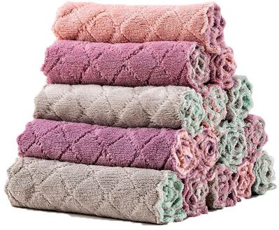 6Pcsprinted Vis Schaal Coral Fluwelen Schoonmaken Afwassen Doek Lui Netto Rode Vaatdoek Keuken Olie-Gratis Verdikte Dubbele-zijdig 6stk kleur willekeurig