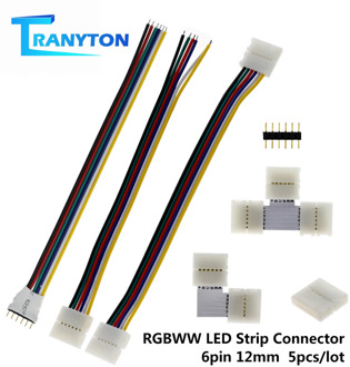 6Pin 12mm LED Strip Connector for RGBWW LED Strip Free Welding Connector 5pcs/Lot L/T Shape