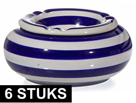 6x Asbak blauw/wit gestreept 13,5 cm - Action products