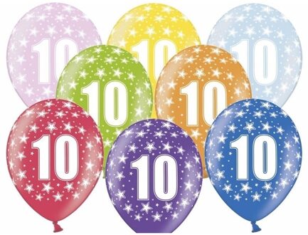 6x Ballonnen 10 jaar thema met sterretjes - Ballonnen Multikleur