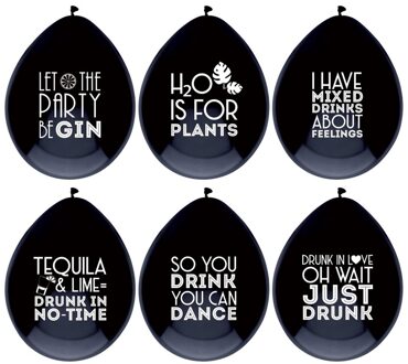 6x Ballonnen met drank quotes feestversiering - Party decoratie - zwart - feestartikelen