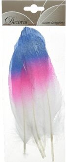 6x Blauw/roze/witte sierveren 18 cm decoraties - Hobbymateriaal/knutselmateriaal - Knutselen