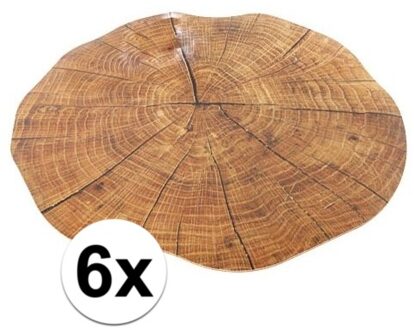 6x boomstronk onderlegger/placemat rond 38 cm - Placemats Bruin