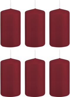 6x Bordeauxrode cilinderkaarsen/stompkaarsen 6x12cm 40 branduren